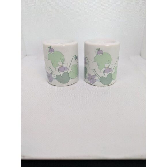 VTG Potpourri Press Jolies Fluers Stoneware Candle Holder Set NIB *3 For $12* - Picture 1 of 14